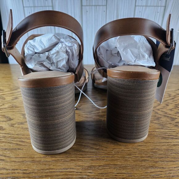 Universal Thread Chunky Block Heel Sandals Open Toe Cognac Brown Hope 9**flaw** - Picture 4 of 7